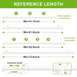 2Pack Shower Curtain Rod 43 to 73 Inches White Shower Rod Tension Curtain Rod No Drilling Adjustable Curtain Rod Spring Tension Rod Shower Rods for Bathroom,Windows,Kitchen