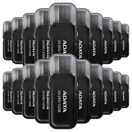 PSA COMPUTO Y PAPELERIA Kit 20 Piezas Memoria USB 32 GB (Modelo AUV240-32G-RBK) Flash Drive Negro 2.0, Compatibilidad Completa, USB Tipo A con Capucha Abatible