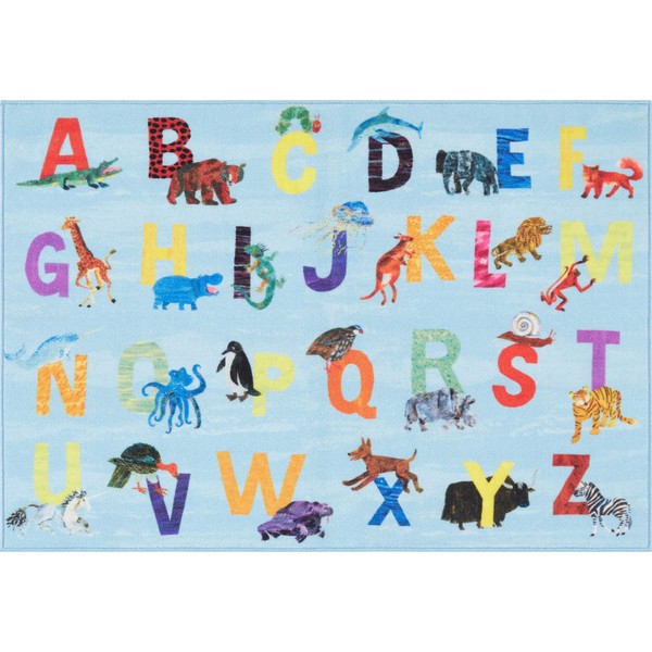 Eric Carle Elementary Blue Alphabet Kids Machine Washable Area Rug Blue/Orange, 6'6"x9'5"