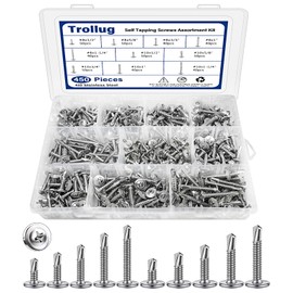 450PCS Self Tapping Screws for Metal, 410 Stainless Steel Self Drilling Screws #8#10 Truss Head Sheet Metal Screws Assortment Kits, Length 1/2"" to 1-1/4'' (Silver)