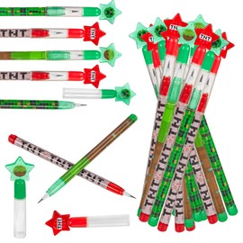 Playbees Pixel Miner Pop - Paquete de 24 lápices translúcidos multipunto para videojuegos, fiesta de cumpleaños apilable, para estudiantes, profesores, niñas, niños