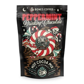 Bones Coffee Company Hot Chocolate Mix – Dairy Free Hot Cocoa with Natural Cane Sugar & Cacao Powder Arriba Nacional Drinking Chocolate Peppermint Flavor, 8 Servings