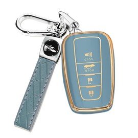 QBUC for Toyota Key Fob Cover with Keychain Suitable for RAV4 Camry Avalon C-HR Corolla GT86 Premium TPU Key Fob Case (Style 2-Blue)