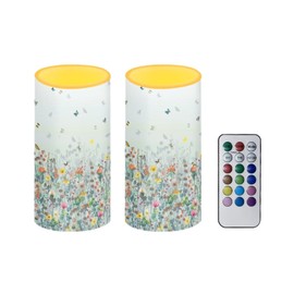 NETILGEN Flameless Candles LED Battery Operated Candles with Realistic Set of 2 with 18 Key Remote Control Timer Dancing Flame Pillar Candles for Home Farmhouse, Flower Butterfly Blue