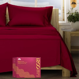 Mayfair Linen 100% Egyptian Cotton Sheets Queen Size - 1200 Thread Count 4 PC Queen Sheet Set Egyptian Cotton, Sateen Weave Luxury Sheets Queen, High Thread Count Sheets, 16" Deep Pocket - Burgundy