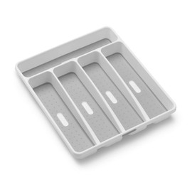 madesmart Premium Antimicrobial Classic Small Silverware Tray Soft Grip, Non-Slip Kitchen Drawer, 5 Compartments, Multi-Purpose Home Organization, EPA Certified, White