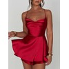 Acrawnni Women Satin Backless Mini Romper Dress Cowl Neck Tie