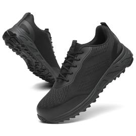 VikoViren Steel Toe Shoes for Men Women Comfy Lightweight Indestructible Non Slip Safety Work Sneakers Warehouse Industry Construction Shoes All Black M7.5