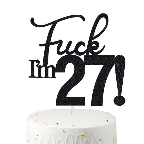 27 decoraciones para tartas, 27 decoraciones para tartas de cumpleaños, purpurina negra, divertida decoración para tartas de 27 años para hombres, 27 decoraciones para tartas para mujeres, decoraciones de 27 cumpleaños, decoración para tartas de 27 cumpl
