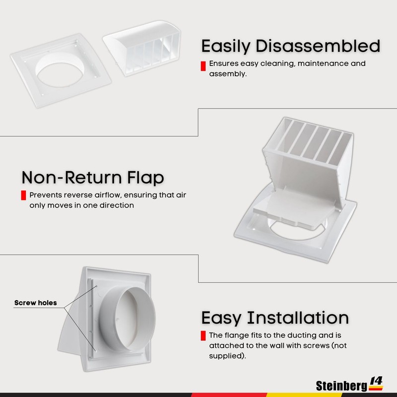Steinberg14 Dryer Vent Cover Outside 4 inch - ABS Plastic