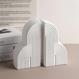 Minimalist Hollow Ceramic Bookends, White Cloud Arch Design, 16.7 cm Height, Decorative Book Stoppers for Shelves