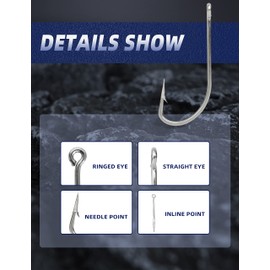 BLUEWING Stainless Steel SS O' Shaughnessy Hooks 10pcs Heavy Duty Long Shank for Saltwater & Freshwater, Size 10/0