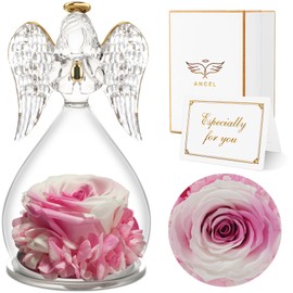 Sunia Preserved Flower Rose Birthday Gifts for Mom, Glass Angels Figurines Gifts for Women Grandma Mothers, Forever Real Flowers Unique Gifts for Valentine Mother's Day Anniversary Thanksgiving ﻿