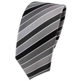 TigerTie - Slim Designer Tie in Striped, Anthracite, black, grey, silver