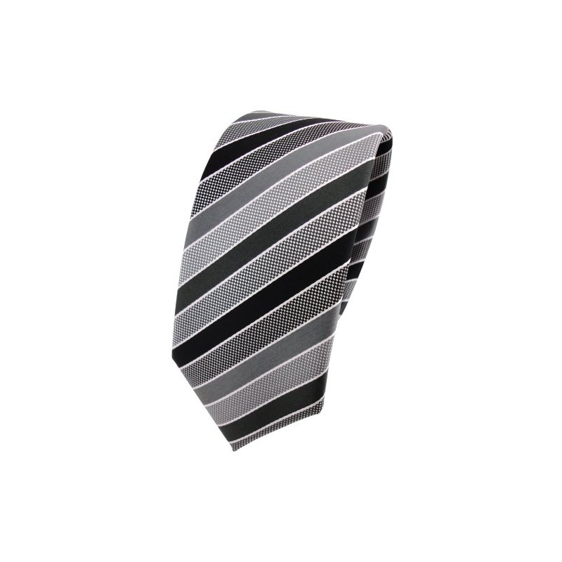 TigerTie - Slim Designer Tie in Striped, Anthracite, black, grey,