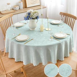 EFFICINATURE Round Tablecloth 60 Inch Jacquard Table Cloths Waterproof Washable Wrinkle Free Leaves Soft Fabric Table Cover for 20-48”Table-Dinning Outdoor Birthday Party Kitchen & Table Linens(Aqua)