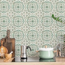 Vintage Retro Tile Stickers - 10 pcs 20cm/7.87inch Embossed Moroccan Pattern Peel & Stick Wall Tiles, 3D Textured PVC Waterproof Backsplash for Kitchen, Bathroom, Laundry Room Decor