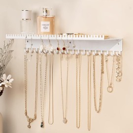 Hanging Jewelry Organizer Wall Mounted Jewelry Organizer Necklace Holder with Rustic Wood Shelf, Ring Display Box, Ear Studs Earring Holder Bracelet Organizer - Color: B