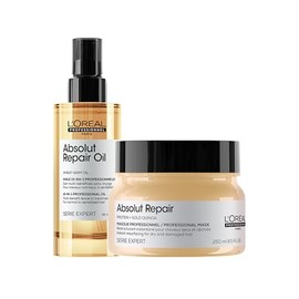 L'Oréal Professionnel Paris Kit Absolut Repair | Aceite 90ml + Mascarilla 250ml | Repara y Reestructura | 10 Beneficios en 1 para Cabello Grueso y Dañado | Con Tecnología Gold Quinoa + Proteína