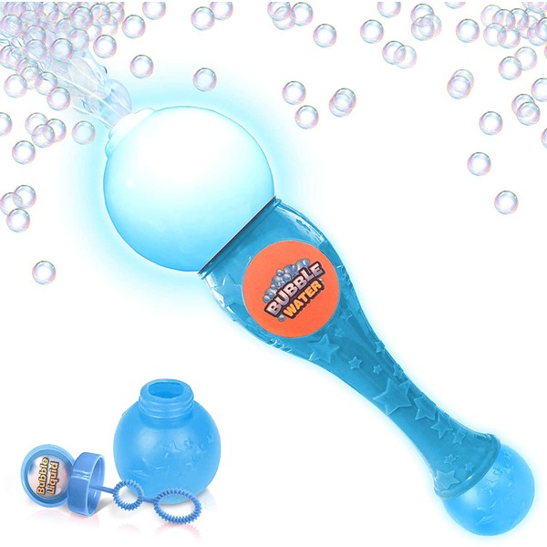 ArtCreativity Light Up Bubble Blower Wand - 13.5 Inch Illuminating Bubble Blower Wand with Thrilling LED Effect for Kids - Bubble Fluid and Batteries Included - Great Gift Idea, Party Favor - Blue