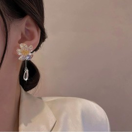 Cimenexe Böhmische Acryl Blume Ohrstecker Tropfen Harz Blume Ohrring Lange Transparente Floral Baumeln Ohrring Große Transparente Blume Blütenblatt Ohrringe Schmuck Für Frauen