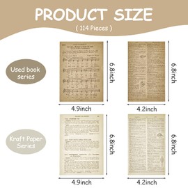 Zonon 114 Pieces 2 Sets Junk Journal Pages Vintage Ephemera Pack Craft Paper Junk Journal Vintage Paper for Albums Planner Decorative Crafts Embellishment Supplies(Old Book and Vellum Series)