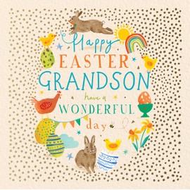 Happy Easter Grandson Eggscellent Bunnies Artistic Easter Greeting Card EIIA0209