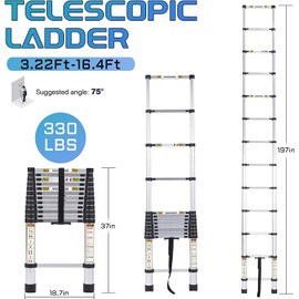 Telescopic Ladder, 16.5FT RIKADE Aluminum Telescoping Ladder with Non-Slip Feet, Portable Extension Ladder for Household and Outdoor