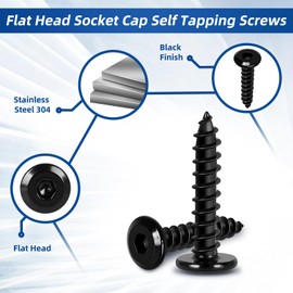 M3 x 6mm Flat Head Socket Cap Self Tapping Screws, Countersunk Wood Screws, 304 Stainless Steel 18-8, Allen Hex Drive, Black Finish, 100 PCS