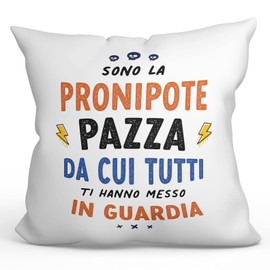 MUGFFINS GREAT GRANDDAUGHTER Cushion Padding included - in Italian - Tutti ti hanno messo in guardia - Funny gift - Pillow: cover and filling 15.7x15.7 inches