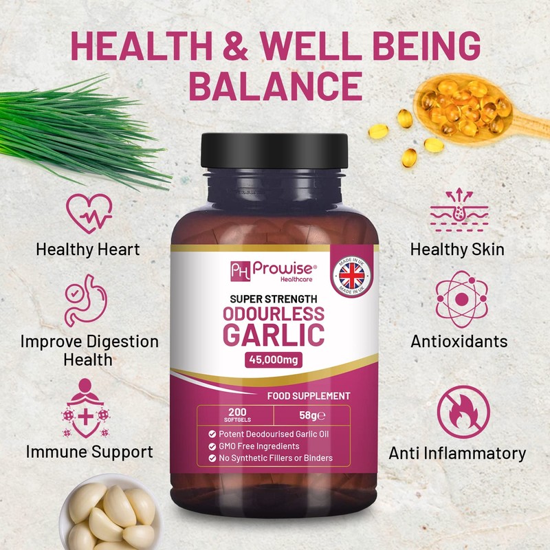 Premium Odourless Garlic Capsules - High Strength 45,000mg - 200