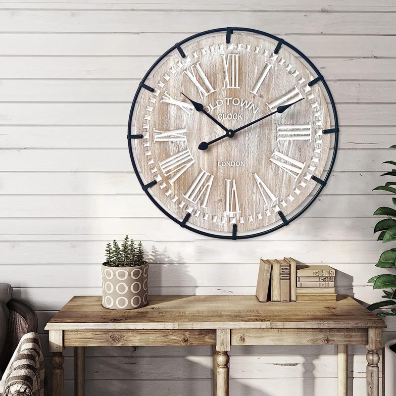 EMAX HOME 24 Inch Large Farmhouse Wall Clock, Rustic Antique