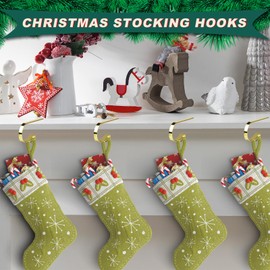 KEYIDO® Christmas Stocking Holder, 4 Pack Christmas Stocking Holders for Fireplace Mantle, Gold Xmas Stockings Hanger Hooks Mantle Clips for Christmas Party Decoration