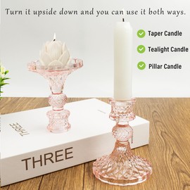 Glass Candlestick Holder Taper and Candle Holder Desktop Decoration for Wedding Dinning Party-3 pcs