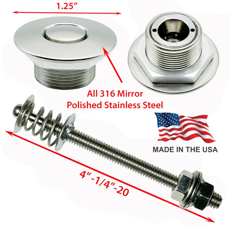 Push Button Latches Polished Stainless Steel 1.25"" & 4"" Stud