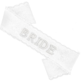 Chanaco Bride to Be Sash Bachelorette Party Accessories Bridal Shower Decorations White Lace Sashes with Pearls and Rhinestones Decor Engagement Supplies Wedding Gifts