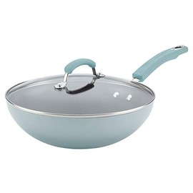 Rachael Ray Classic Brights Collection Porcelain II 11" Covered Stir Fry, Sky Blue
