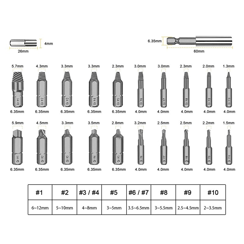 22PCS Damaged Screw Extractor, Screw Remover Tool Remove Tool Broken