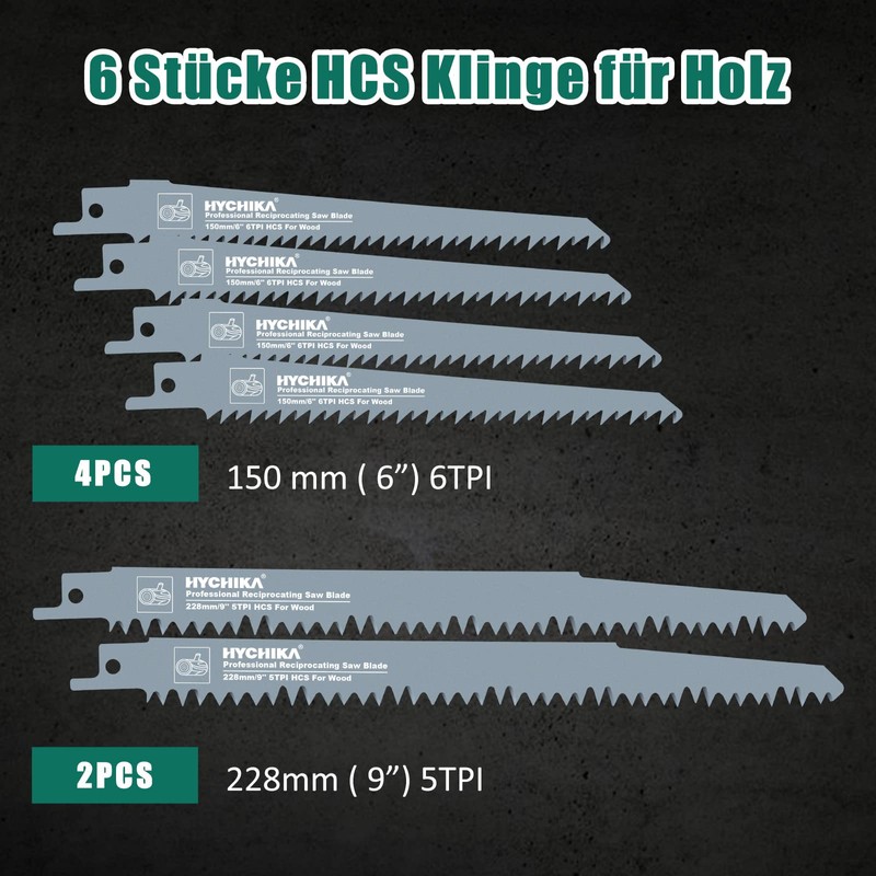 Hychika Reciprocating Saw Blades, 6-Piece Reciprocating Saw Blades Wood for