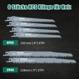 Hychika Reciprocating Saw Blades, 6-Piece Reciprocating Saw Blades Wood for Bamboo, PVC, Wood, Drywall, Fits All Reciprocating Saws