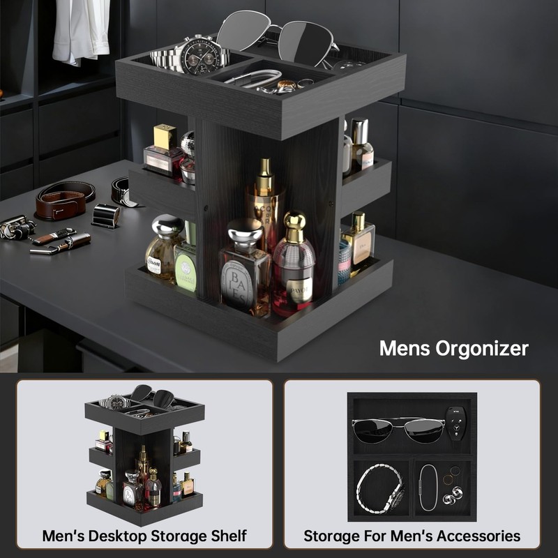 Cologne Organizer for Men Rotating Bathroom Counter Organizer, 3-Tier Solid