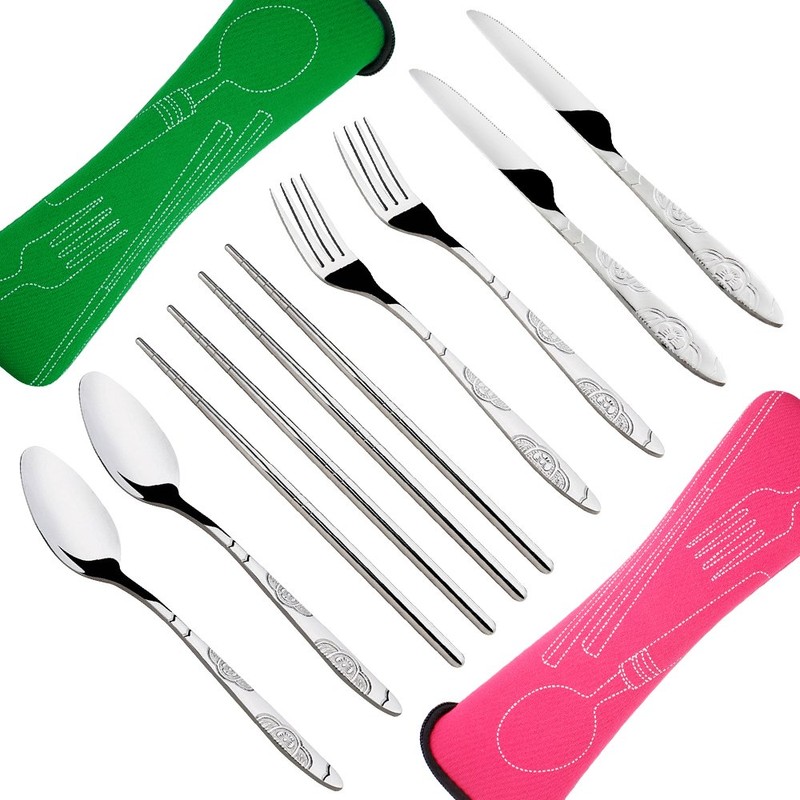 8 Pieces Flatware Sets Knife, Fork, Spoon, Chopsticks, SENHAI 2