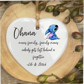 Ohana Means Family Everything Quote Ceramic Heart With Gold Ribbon Plaque Gift Sign cr70