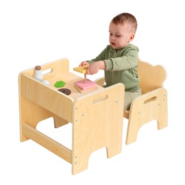 OOOK Montessori Weaning Table and Chair Set, Kids Activity Wooden Toddler Table and Chair, for Eating, Reading, Drawing, Play, Step Stool, Montessori Furniture for Toddlers 1-3