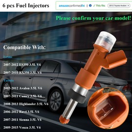 Engine Fuel Injector Kits Fit for Lexus ES350 RX350, for Toyota Avalon Camry Highlander RAV4 Sienna Venza, Set of 6 Fuel Injectors Replace OE # 23250-31050