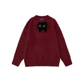 Aelfric Eden Sweaters Cute Black Cat Sweater Soft Warm Knitted Graphic Pullover Casual Long Sleeve Trendy Tops