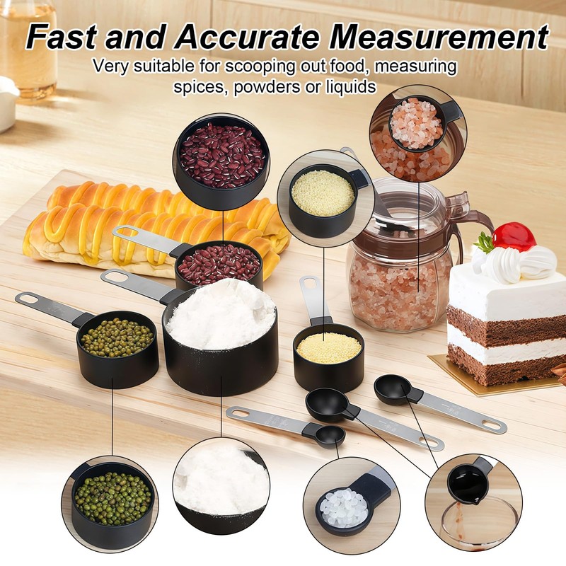 Debbery 8 Pcs Black Measuring Spoons Sets, Cup Measurements Set