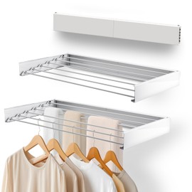 E-ZENTTIALS Wall Mounted Drying Rack, Large 40´Collapsible Laundry Drying Rack Clothing, Space Saving, 6 Rods Laundry Drying Rack Ideal for Family Use, Large Loads, Clothes Drying Rack Foldable