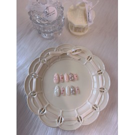 Rosie pearl ribbon handmade nails❤Nail tip sticker new product discount - short mini oval / 로지 진주 리본 수제네일❤네일팁스티커 신상할인 - 숏미니오발