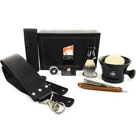 G.B.S Men's Shaving Set - Redwood Prima Klang 1065831 - Black Ceramic Shaving Mug Knob Handle- 3 Oz All Natural Soap - Alum block, Leather case, Synthetic Brush with Stand, and Strop Paste!
